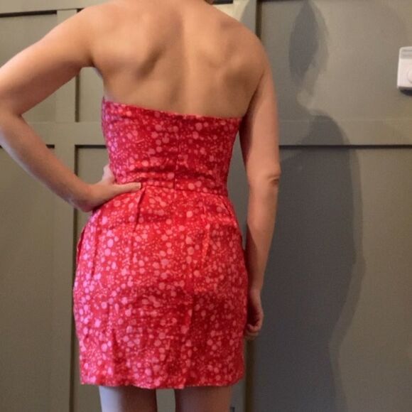 J. Crew 100% Linen Printed Strapless Dress Red & Pink Size 2 - Picture 5 of 9